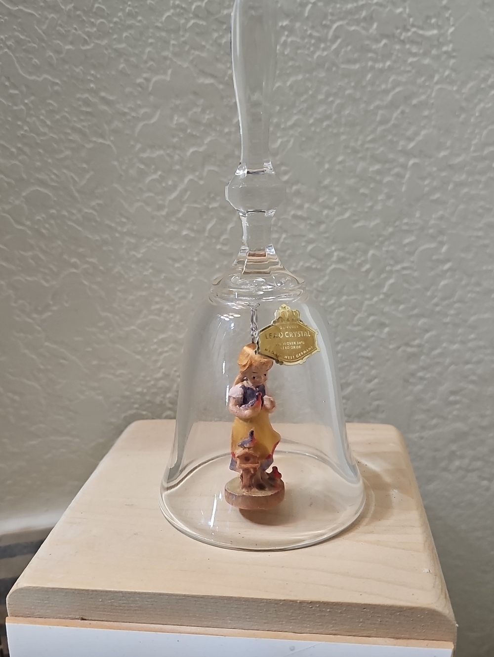 Dolfi Clear Crystal Bell Cloche with Yellow Figurine Accent